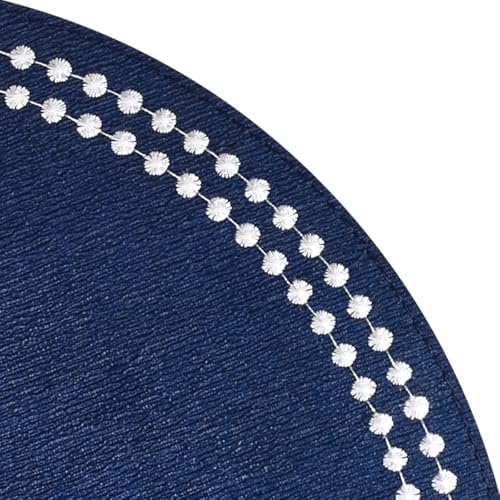 Bodrum Pearls Round Embroidered Placemats Set of 4 – 15" Elegant Table Mats for Dining, Weddings & Special Occasions, Decorative, Wipe-Clean Vinyl Placemats, Navy/White - Image 2