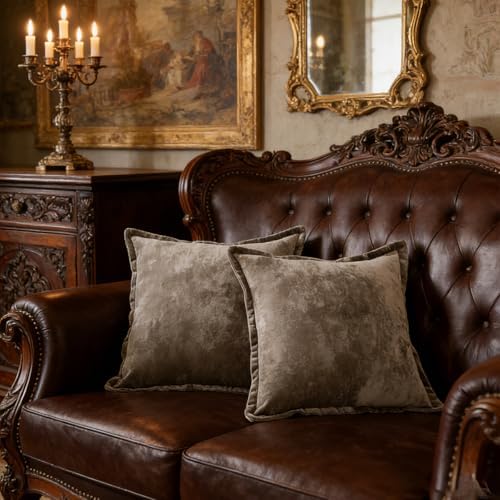 Luxurious Velvet Euro Shams Decorative Throw Pillow Covers 26x26 Set of 2 Solid Square Euro Pillow Shams for Sofa Couch Bedroom, Brown - Image 4