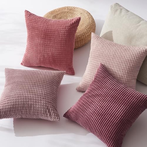 Topfinel 4 Packs Pink Decorative Throw Pillow Covers 22x22 Inch for Living Room Couch Bed Sofa, Boho Western Farmhouse Home Decor, Square Soft Moss Corduroy Fall Cushion Case 55x55 cm - Image 4
