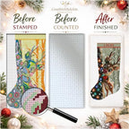 Christmas Stocking Cross Stitch Kit for Adults, 2-in-1 Stamped and Counted AIDA 14, Cute Reindeer Deer with Christmas Lights, Personalized Woodland Animals DIY Embroidery Kit - Image 6