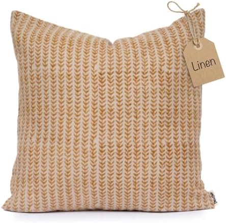Decorative Pillow Cover French Country Pillow Cover Cottage Decor Floral Block Print, Farmhouse Decorative Cushion Cover, Striped Pillow Cover Line and Loop (Rust) by LineandLoop