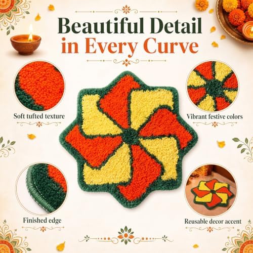 Tinideya 3 Pcs Diwali Decorations for Home Rangoli Doormat,Pookkalam - Image 6