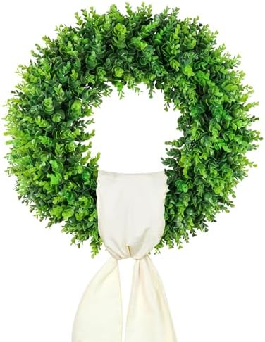DDHS 20'' Boxwood Wreaths Front Door Artificial Spring Wreath. Wreaths for Front Door Farmhouse Wedding Green Year Round Indoor Outdoor for Summer Wreath St Patricks Day Decorations -(Hello Sign) by DDHS
