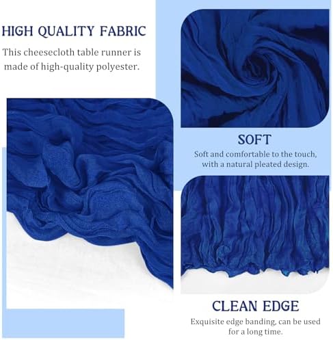 12 Pack 120 Inch Royal Blue Cheesecloth Table Runner Boho Rustic Gauze Sheer Romantic 10 FT Long Cheese Cloth Table Runner for Bridal Baby Shower Wedding Party Birthday Holiday Home Easter Decor - Image 3