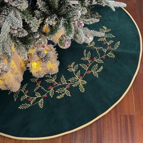 Green Christmas Tree Skirt Velvet 60 Inch - Dark Green Xmas Decorations by Scritism