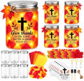 Cinrobiye 24 Sets Fall Thanksgiving Mason Jar Suncatcher Craft Kit, Christian DIY Window Art with Bible Verse Cross Stickers, Maple Leaves and Tissue Paper for Church Family Activities by Cinrobiye