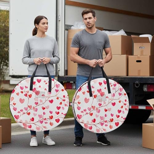 Valentine's Day Round Storage Bag 36 Inch, Romantic Watercolor Red Gradient Love Heart Tree Clothes Storage Container with Handles Heavy Duty Organizer for Comforter, Bedding & Holiday Wreaths - Image 4
