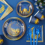 FillTouch 168 Pcs Eid Mubarak Party Goods Supplies Decorations for 24 Guests, Include Ramadan Mubarak Paper Plates Cups Napkins Plastic Knives Forks Spoons Tableware Set for Ramadan Family Party - Image 5