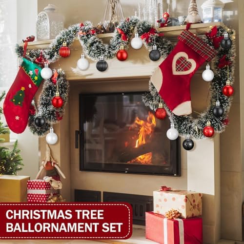 Shappy 216 Pcs Mini Christmas Ball Ornament 1.18 Inch,Black, White, Red - Image 5