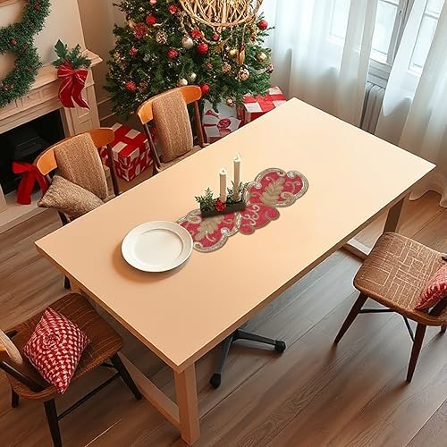Lightnpro Christmas Beaded Table Runner 13x36 Inch - Maroon Gold Fancy Scrolled Design - Rustic Farmhouse Handmade Needle Work Holiday Table Centerpiece for Thanksgiving, Dining Room & Every Décor - Image 5