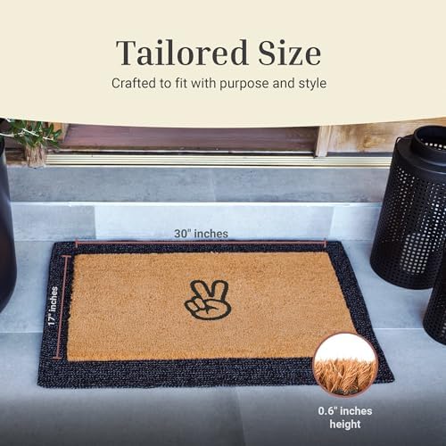 THEODORE MAGNUS Door Mat - Welcome Mat for Front Door with Non-Slip Backing - Durable Coir Doormat - Perfect for Outside Entrance and Entryway Matt - Outdoor/Indoor - Peace Out - 17" x 30" - Image 3