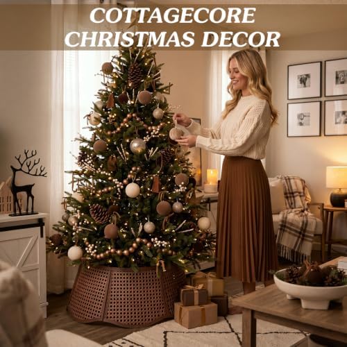 26in Rattan Christmas Tree Collar Woven Tree Skirt Collar Brown - Image 4