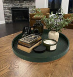 HofferRuffer Round Serving Tray 20'', Elegant Faux Leather Circle Ottoman Table Tray, Serve Tea Coffee Breakfast in Bedroom Living Room Kitchen(Green, 20") - Image 5