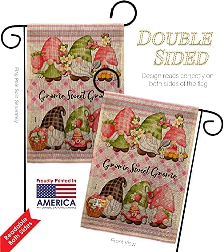 Gnome Sweet Burlap Burlap Garden Flag Set Wall Holder Life Home Flower Vintage Rustic Everyday Floral Classic Small Decorative Gift Yard House Banner Double-Sided Made In USA 13 X 18.5 - Image 3