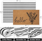 2 PCS Spring Welcome Door Mat Set, 17"x30" Coir Doormat with Non-Slip Backing & Black White Striped Mat, Farmhouse Spring Wildflower Doormat for Layering Front Porch, Patio, Entryway Spring Home Decor - Image 2