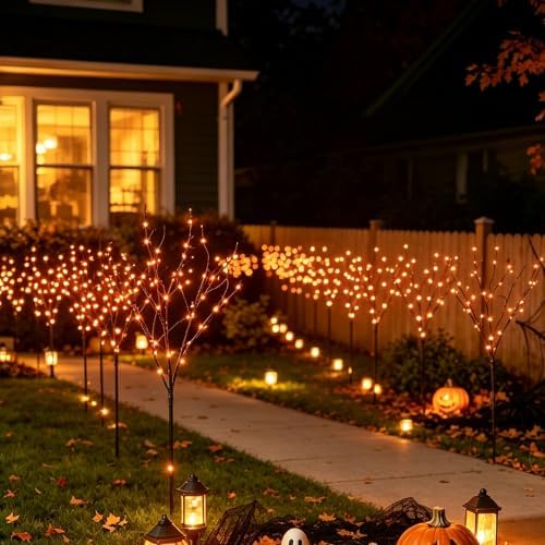 Hairui Lighted Halloween Tree Branches with Timer 32IN 100L Orange Fairy Lights, Black Twig Branch Lights Battery Operated or Indoor Outdoor Halloween Party Decoration - Image 5