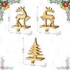 Glitzhome Polyresin Christmas Stocking Holders Set of 3 Golden Tree and Reindeer Mantel Decor with Non-Slip Metal Base for Holiday Fireplace Indoor Decoration - Image 7