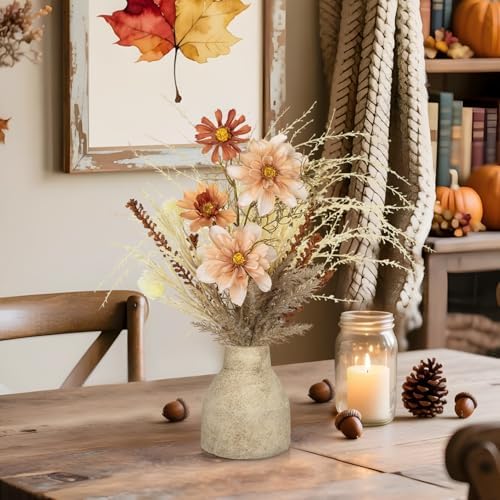 Hollyone Faux Fall Pampas Grass with Vase, Fall Flowers Artificial for Decoration Arrangement Bouquet Plant in Ceramic Vase Fluffy Boho Home Decor Fake Pompass Pompous Grass Floral Autumn Decorations - Image 6
