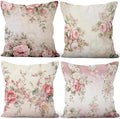 4 Pcs/Set Floral Pillow Covers Spring Poppy Rose Flowers Vintage Plants Watercolor Rustic Valentine Throw Pillow Covers for Outdoor Home Couch Sofa Bedroom Farmhouse Decor, 24"x24" by VieSavaran