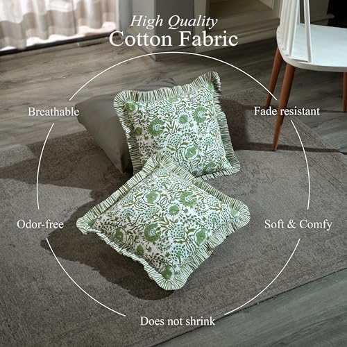CPC Block Print Ruffle Throw Pillow Cover Agate Green 24"x24", Pack of 2 - Image 3