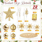 Realspring 72 Pieces Christmas Tree Ornament Set Xmas Assorted Decorations Bulk Glitter Poinsettia Berry Picks Topper Star Sequin Tree Skirts for Home Wreaths Holiday Party Favors (Champagne Gold) - Image 2