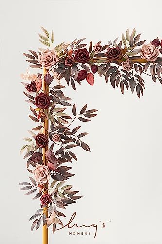 Ling's moment Flower Garland, 5FT Eucalyptus & Rose Burgundy & Dusty Rose - Image 3