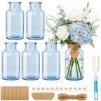 Vintage Glass Flower Vase, 6PCS Farmhouse Blue Mason Jar Vases by TBWIND