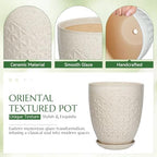 11.8 Inch Flower Pots for Indoor Plants,Ceramic Planter with Saucer Drainage Leak-Proof Mesh Gardening Gloves (Silk-White) - Image 3