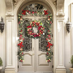 Valery Madelyn 30" Pre-Lit Large Christmas Wreath for Front Door Red Gold - Image 4