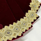 84-Inch Venetian Gilded Velvet Christmas Tree Skirt with Gold Embellished Border, Foam-Padded, Button Closure, Burgundy - Image 4