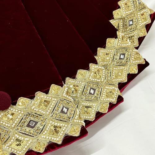 84-Inch Venetian Gilded Velvet Christmas Tree Skirt with Gold Embellished Border, Foam-Padded, Button Closure, Burgundy - Image 4