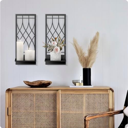 Wall Candle Holder, Black Metal Wall Art, Line Wall Candle Holder for Living Room, Dining Room, Bedroom, Bathroom (2 Pack, 16.5 x 7 in) - Image 6