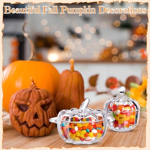 Mimorou 6 Pcs Glass Pumpkin Candy Jars with Lids, 3 Sizes Clear Bowls - Image 4