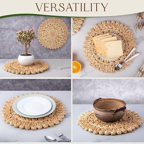 13.8" Set of 10 Corn Husk Woven Round Placemats by DaiVuCrafts - Image 4