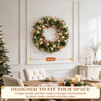 Hykolity 32 Inch Pre-Lit Botanical Christmas Wreath, Battery Operated Lighted Wreath with 60 Warm White LEDs, Timer, Gold Silver Ornaments, Pinecones and Decorative Leaves for Front Door - Image 3