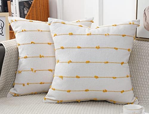NUYECY Set of 2 Boho Throw Pillow Covers 26x26,Beige Yellow Neutral Couch Pillow Case with Tassel Fringe Decorative，Modern Accent Farmhouse Cushion Covers for Sofa Couch Bed Living Room by NUYECY