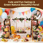 Wooden Cupcake Stand, 3 Tier Dessert Display Serving Tray with Swing and Flower Decoration, Foldable Tiered Ladders Stand for Party, Birthday, Wedding, Baby Shower, Table Food Display for Fruit Bread - Image 6