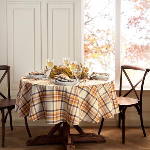 Threadmade Russet Harvest Woven Plaid Tablecloth, Multicolor - 70" W x 70" L Round - Image 2