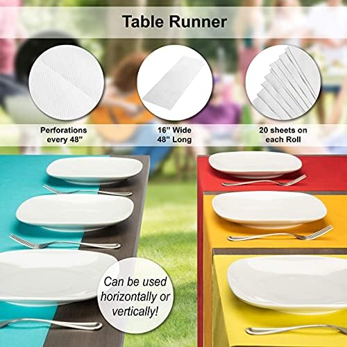 AH American Homestead Paper Dining Table Runner- 78 ft. Disposable Party Table Covers - 20 Perforated Table Runners 16” x 48”- Cloth-Like Table Cover Roll (Raspberry) - Image 3