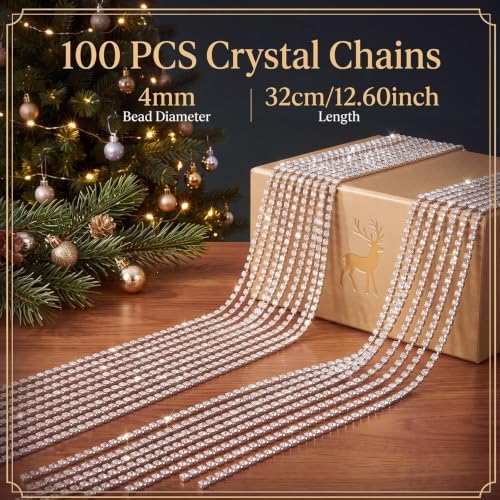 Junkin 100 Pcs 12.6'' Rhinestone Crystal Christmas Ornaments, Silver - Image 2