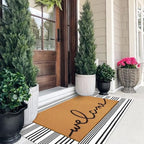 2 Pcs Summer Door Mat, Coco Coir Welcome Doormat with Black and White Striped Mats, Extra Thick & Non-Slip Backing for Farmhouse Front Porch Entryway, Seasonal Layered Porch Décor Floor Mat (Welcome) - Image 5