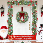 Timer - 9Ft by 10 Inch Prelit Christmas Garland with 50 Colorful Lights, Thick 270 Snowy Tips 70 Red Berry 10 Pinecone Battery Operated 8 Mode Real Touch Cedar Valentines Garland Mantle Indoor Outdoor - Image 6