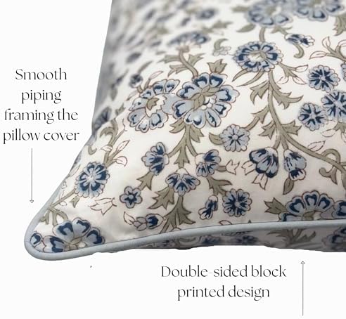 Floral Pillow Covers Blue Set of 2 Pillow Covers 24 x 24 inches Farmhouse Pillow Covers for Couch Bed Bedroom Living Throw Pillow Covers Boho Decorative Pillow Home Decor for Spring - Image 4