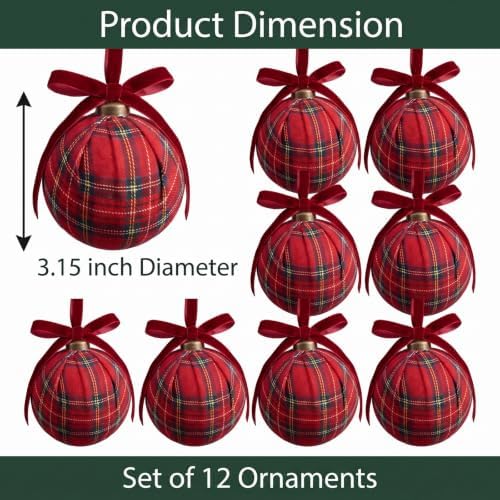 Gemscream 12 Pcs Red and Green Tartan Christmas Ornaments Balls 3.15 Inch - Image 4
