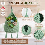 Honeydak 3 Hanging Baskets, Sage Green, Triangular Tassel, Jute - Image 4