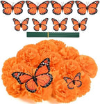 Artificial Marigold Flower Heads,Marigold Heads Bulk and 48 Monarch Butterfly for Dia De Los Muertos Diwali Decorations for Home Wreath Garland DIY Day of The Dead Altar Decor Orange (200) by Antenda