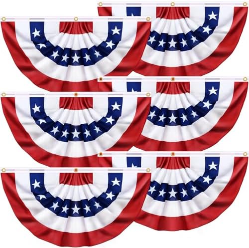 6 Pack 1.5x3 Ft USA Pleated Fan Flag, American Bunting Flag Patriotic Half Fan Banner 4th of July Decorations Outdoor Memorial Day Decor Fourth July Independence Day Outside Red White and Blue Decor by Huyamap