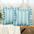 vctops Ruffle Square Throw Pillow Covers Boho Pink and Red Striped Decorative Pillowcases Set of 2, Soft Velvet Accent Cushion Cover Cases for Sofa Bed Living Room Decor (Green Grey,18"x18") by vctops