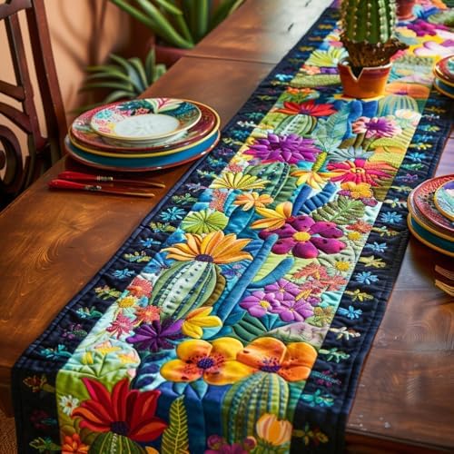 Quilted Table Runner, 3D Floral & Animals Design, Farmhouse Rustic Home Decor, for Dining Table Kitchen Holiday (A14,14x72 inches) by SodaMeow