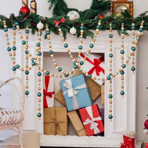 Bucherry 4 Pcs Christmas Wood Bead Garland 28.8 Feet, Sage Green,Natural - Image 6